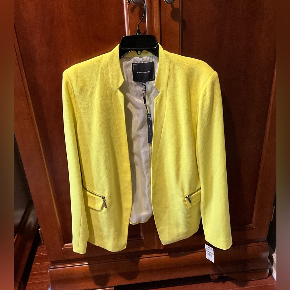 NWT ROBERT RODRIGUEZ Women's Yellow Open-Front Blazer Size 12